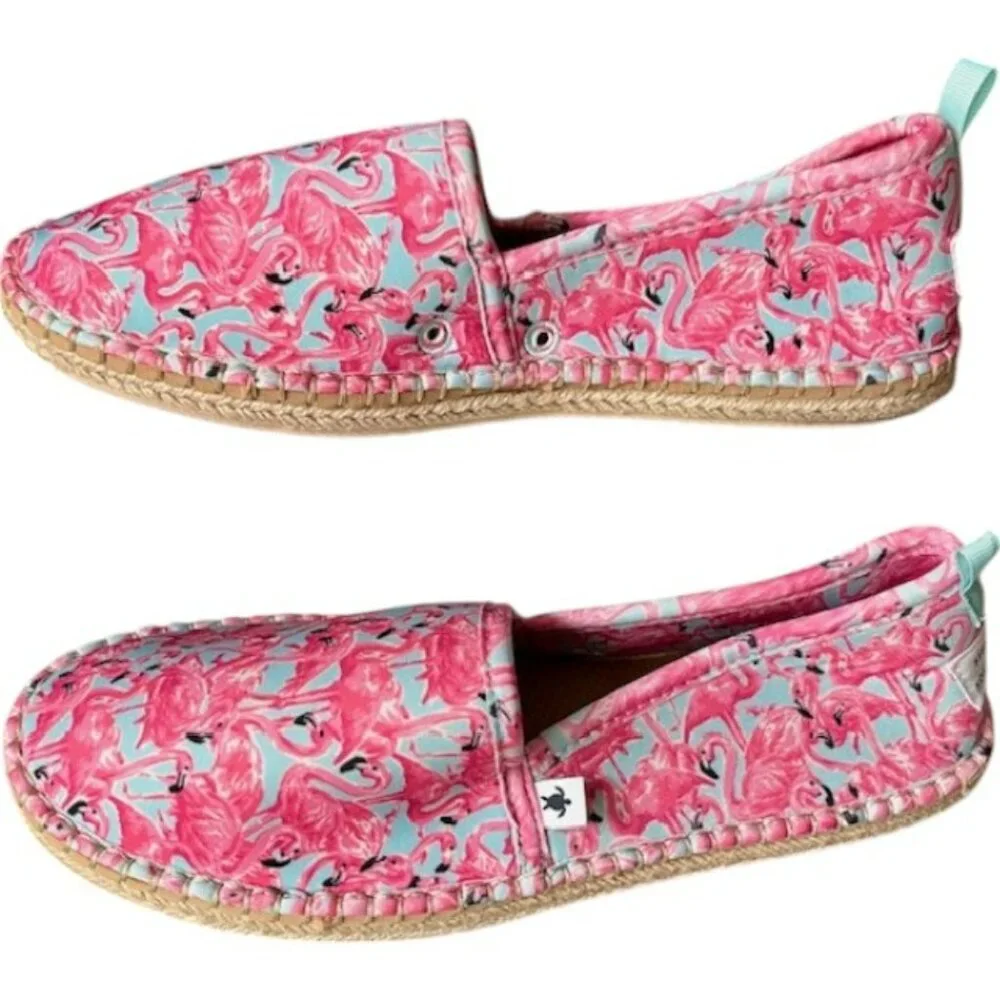 Simply Southern Flamingo Slip-On Espadrilles (Flat) - Pink/Aqua - 9